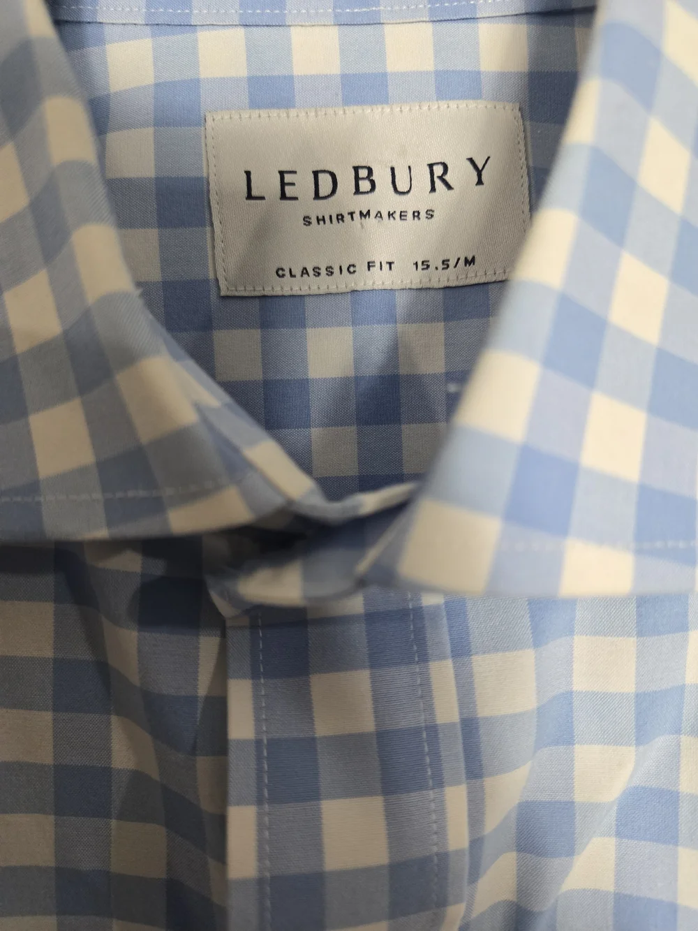 Ledbury Classic Light Blue Gingham Check Dress Shirt Stretch Cotton 15.5 Medium - Picture 3 of 8